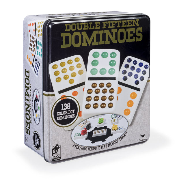 Double Fifteen Color Dot Dominoes Game in a Tin